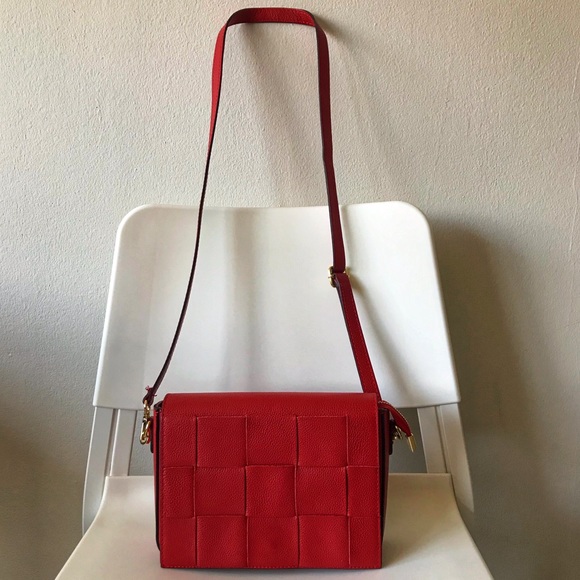 Vimoca Handbags - Brick Red  Real Leather Crossbody w/ Woven Detail
